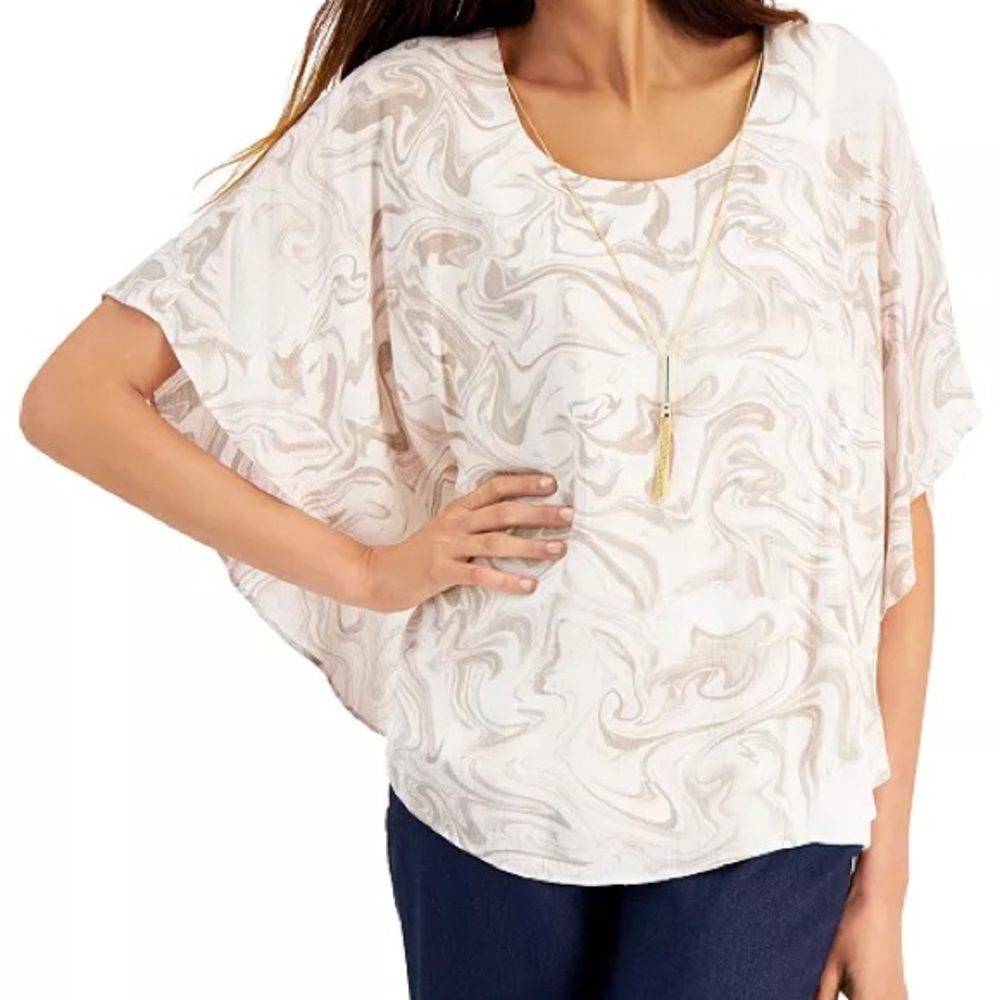 Women's Cream Marble Print Dolman Sleeve Top